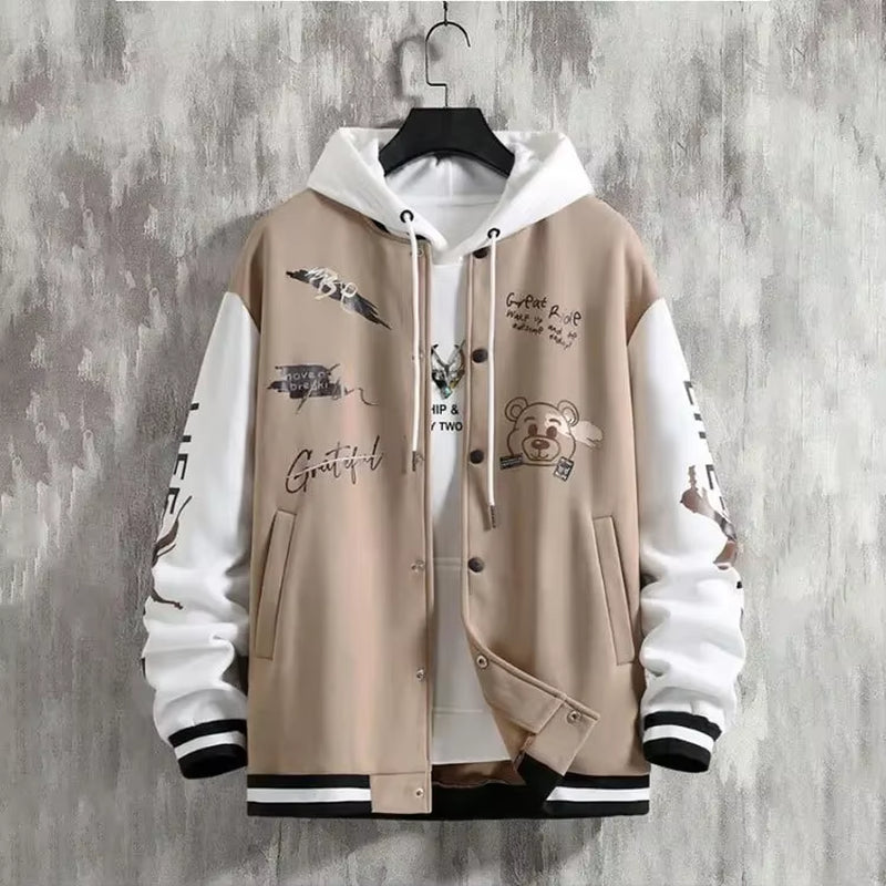 Men'S Fashionable Baseball Jacket, Spring and Autumn Trendy American High Street Ruffian Handsome Loose Casual Jacket