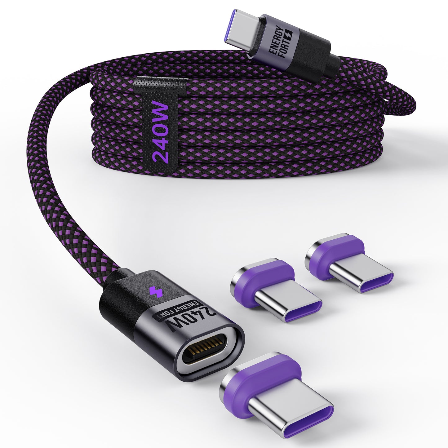 2024 Newest Product 240W Fast Charging PD3.1 Strong Nylon Braided 3 In 1 Magnetic Charging Data Cable