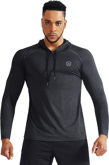 Men'S Dry Fit Athletic Shirt Workout Running Long Sleeve Shirts with Hoods