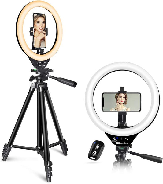 10" LED Ring Light with Stand and Phone Holder, Selfie Halo Light for Photography/Makeup/Vlogging/Live Streaming, Compatible with Phones and Cameras