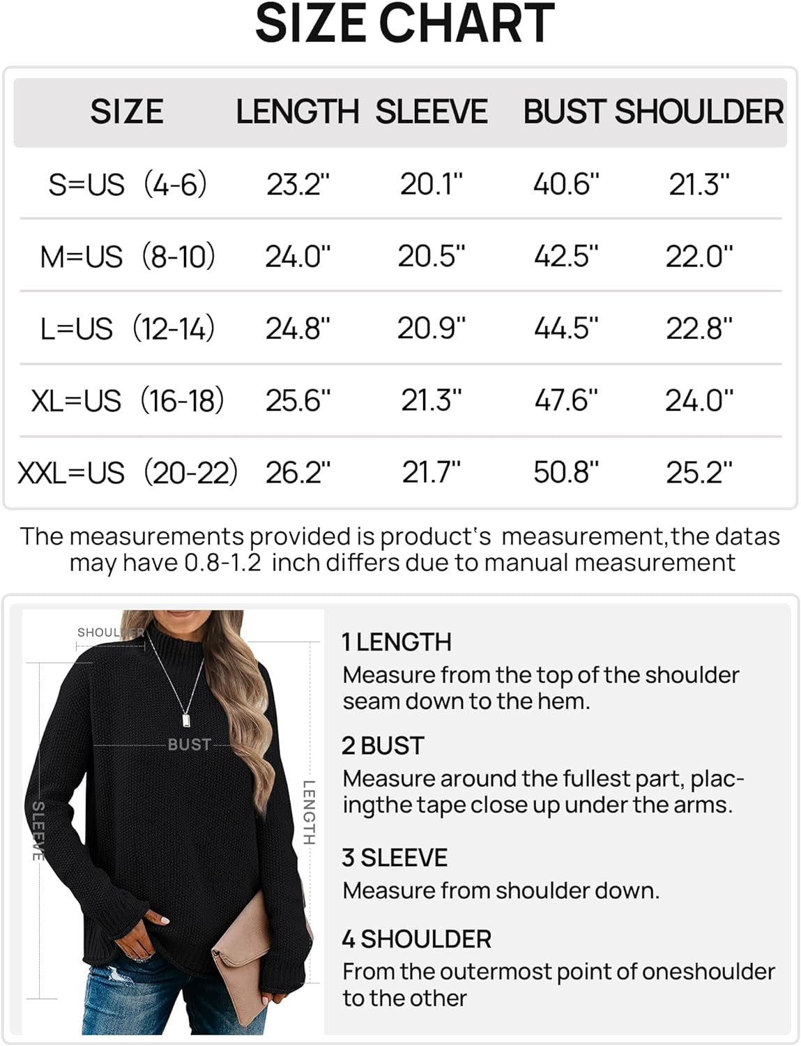 Women'S Long Sleeve Turtleneck Cozy Knit Sweater Casual Loose Pullover Jumper Tops