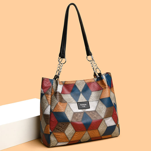 🌟 Introducing the Retro Geometric Pattern Color-Matching Shoulder Bag! 🌟