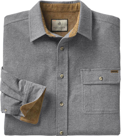 Men'S Buck Camp Flannel, Long Sleeve Plaid Button down Casual Shirt, Corduroy Cuffs