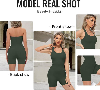 Womens Sexy One Piece Tank Top Sleeveless Backless Bodycon Shorts Jumpsuits Bodysuit Catsuit Ribbed Sports Romper