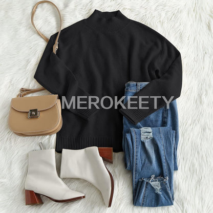 Women'S Long Sleeve Turtleneck Cozy Knit Sweater Casual Loose Pullover Jumper Tops