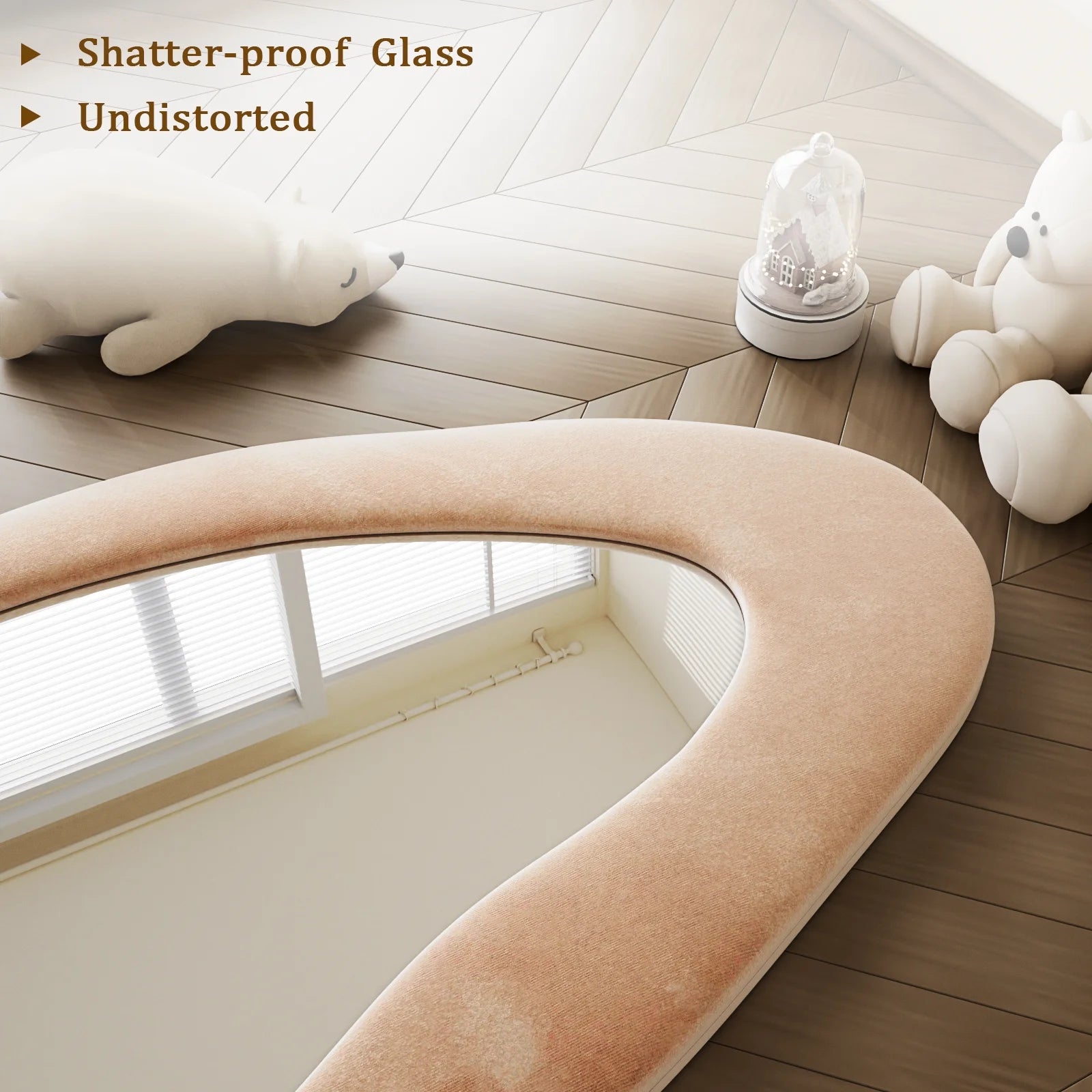 71.1"X30" Oversize Full Length Mirror Irregular Cloud Floor Mirror with Flannel Frame, Light Brown