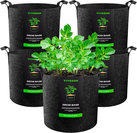 5-Pack 3 Gallon Plant Grow Bags Heavy Duty Thickened Nonwoven Fabric Pots with Handles