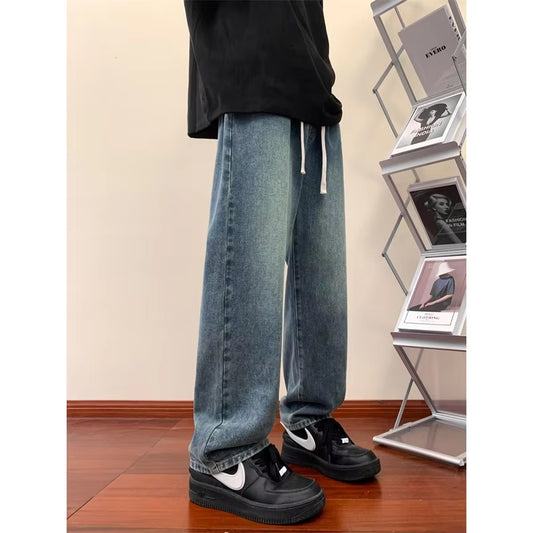 Baggy Jeans Pants Drawstring Mens Streetwear Elastic Casual Wide Leg Harajuku Harem Trousers