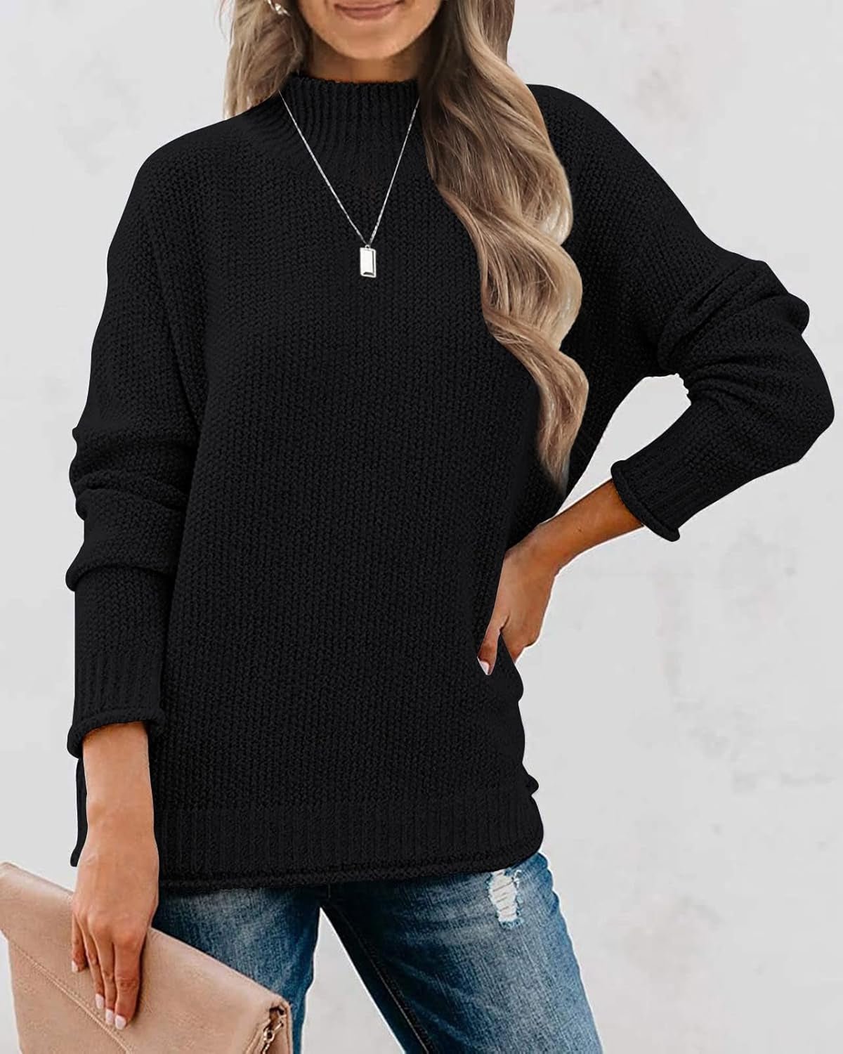 Women'S Long Sleeve Turtleneck Cozy Knit Sweater Casual Loose Pullover Jumper Tops